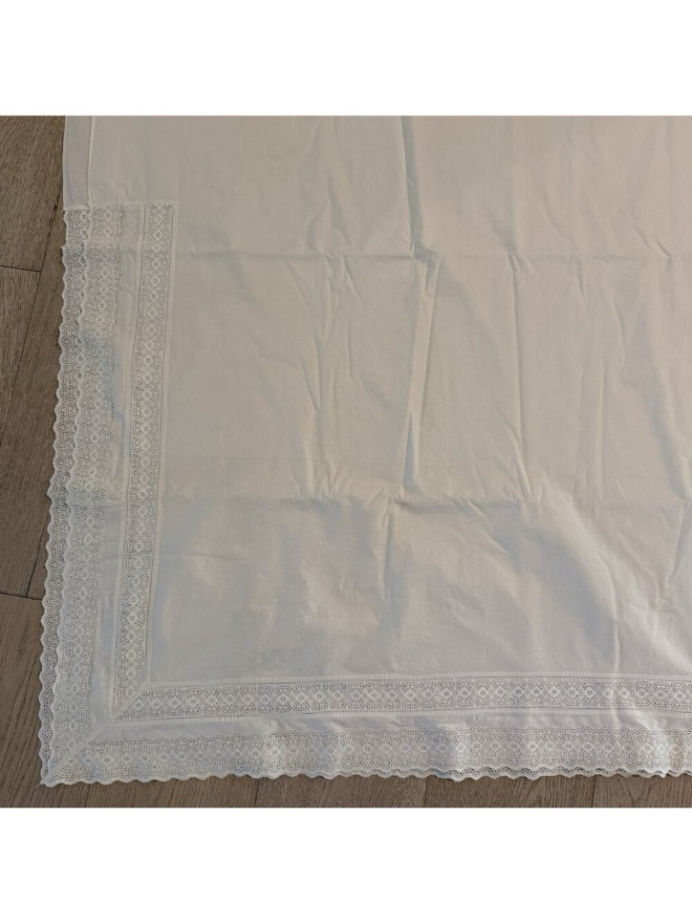 Vintage White 1 King Bedsheet And 2 King Shams Pillowcases Crochet Lace Borders - Picture 13 of 16